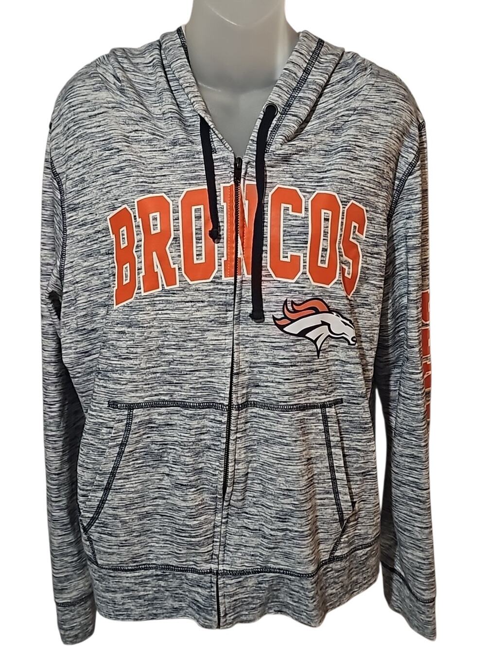 Denver Broncos Women’s XL Full Zip Hoodie Space Dye Gray NFL Team Apparel